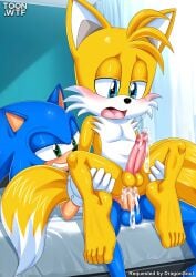 2boys anal anal_sex anthro anus balls barefoot bbmbbf bed blush cum cum_in_ass cum_inside feet gay male male/male male_only mobian_(species) mobius_unleashed open_mouth palcomix penis sega sex sonic_(series) sonic_the_hedgehog sonic_the_hedgehog_(series) tails_the_fox teeth tongue toon.wtf yaoi