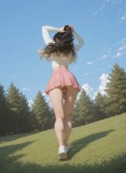 1femboy ai_generated ass black_hair blonde_hair crop_top facing_away femboy feminine_male highlights_(coloring) male miniskirt otoko_no_ko penis perineum short_skirt skirt sneakers solo solo_femboy testicles trap tying_hair walking walking_away