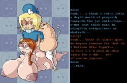 1futa 1girls anal anal_creampie ass_clapping bedroom_eyes beret blonde_hair blue_sweater brown_hair creampie cum cumflation dialogue dorkzone freckles freckles_on_ass freckles_on_breasts futa_on_female futanari glasses hand_on_head highres long_hair relieved stockings sweat tired