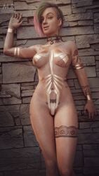 1girls 3d against_wall black_tape_project blender blender_(software) breasts cd_projekt_red collar curvy cyberpunk_2077 female_only green_hair hi_res judy_alvarez light-skinned_female light_skin medsii navel_piercing pink_hair revealing_clothes smiling tape tattoo tattoos two-tone_hair watermark