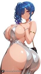 1girl ai_generated armlet artist_name ass azur_lane backless_dress backless_outfit bag bangs bare_shoulders blue_hair blue_nails bracelet breasts cleavage curvy dress evening_gown grey_dress grin hair_between_eyes hair_ornament hairclip halter_dress halterneck handbag huge_breasts jewelry large_breasts looking_at_viewer nail_polish necklace official_alternate_costume patreon pink_eyes plunging_neckline questionable revealing_clothes senpai_pixels side_ponytail sideboob sidelocks silver_dress simple_background smile solo st._louis_(an_afternoon_on_the_lido_deck)_(azur_lane) st._louis_(azur_lane) st._louis_(luxurious_wheels)_(azur_lane) st.louis(azur_lane) thighs white_background