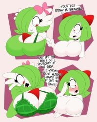 3barts big_breasts bra english_text gardevoir kirlia pokemon your_bra_strap_is_showing_(meme)