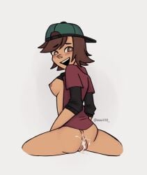 boobs_out cowgirl_position creampie cum_inside heart_eyes semi_nude tomboy