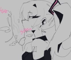 cock_worship decaiien disembodied_penis hatsune_miku looking_to_the_side monochrome musk_clouds musky_cock