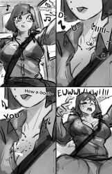 1girls breasts cleavage clothed comic female kinsey_(strayafterdark) seatbelt strayafterdark tagme
