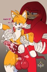 2boys after_anal after_sex anal_gape anthro anthro_on_anthro balls bandage bandages big_penis blue_eyes blush canid canine cum cum_in_anus cumdrip duo echidna elpiratalaxmi enormous_penis erection fox furry furry_male furry_only gay genitals gloves hands_on_legs heart huge_ass interspecies knuckles_the_echidna large_penis larger_male legs_apart looking_at_another male male/male mammal massive_penis mature mature_male open_mouth orange_fur penis penis_size_difference red_fur sega shoes size_difference small_penis smaller_male sonic_(series) sonic_the_hedgehog_(series) steam steaming_body tail tails tails_the_fox testicles white_gloves yaoi