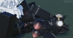 1boy 1boy1girl 1girls 3d black_body black_fur black_hair furry goggles_on_head holding_leg image roblox robloxian self_upload sex sideways_sex tagme vaginal_penetration white_hair