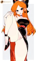 1girl 1girls ai_generated black_eyes brawl_stars female female_only legs_up mariposa_piper_(brawl_stars) orange_hair piper_(brawl_stars) pussy ronan42 skirt skirt_up