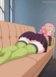 1girl ass ass_focus big_ass demon_slayer kanroji_mitsuri kimetsu_no_yaiba skirt socks thick_thighs thighs uniform xvanana100