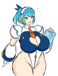 1girls android blue_green_hair blue_hair curvy female huge_breasts leotard light_blue_hair light_hair mega_man mega_man_x_dive momiji_(artist) rico_(mega_man) tagme venus_body