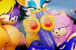 1boy 3d 3d_(artwork) 3girls amy_rose bernadette_hedgehog big_ass big_breasts blender boobjob cock_worship collaborative_fellatio dikol huge_cock musk nude nude_female nude_male rouge_the_bat self_upload sonic_(series) sonic_the_hedgehog sonic_the_hedgehog_(series) sweat tikal_the_echidna