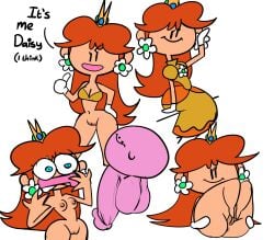 1boy 1girls anus ass ass_focus barefoot blue_eyes bottomless bra breasts brown_hair completely_nude completely_nude_female crossover crown dress earrings english_text female funny gloves hexanne huge_cock imminent_sex innie_pussy kirbo_(terminalmontage) kirby kirby_(series) long_hair looking_at_another male mario_(series) mob_face multiple_views nintendo nipples nude open_mouth orange_hair penis penis_awe princess_daisy pussy screaming sequence shocked shocked_expression simple_background smile smiling spread_ass spreading terminalmontage testicles text thick_thighs vagina waving white_background yellow_dress