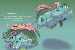 absurd_res after_vore amphibian belly big_belly digestion female feral frog half-closed_eyes hi_res hyper hyper_belly justwhite larger_female larger_pred narrowed_eyes nintendo pokemon pokemon_(species) size_difference smaller_prey smile smirk solo thick_thighs venusaur video_games vore