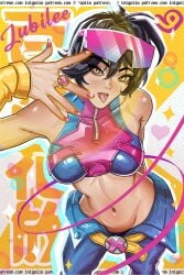 alternate_version_available asian asian_female belt big_breasts black_hair breasts inigoiio jubilation_lee jubilee jubilee_(marvel_rivals) looking_at_viewer magazine_cover marvel marvel_rivals panties pants patreon_link patreon_username ring_(jewelry) sunglasses sunglasses_on_head tongue tongue_out topwear yellow_eyes