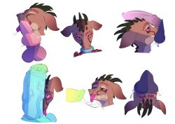 absurd_res ambrose_the_kobold animal_genitalia animal_penis anthro balls_deep bodily_fluids canine_penis deep_throat equine_penis genitals hi_res horn knot kobold male male_only oral original original_character penetration penis pink_body pink_eyes pink_tongue running_makeup saliva solo tears teeth tongue tongue_out xu53r