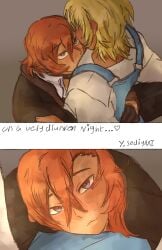 blush bungo_stray_dogs bungou_stray_dogs chuuya_nakahara clothed cute drunk embrace heterochromia hug seductive_look