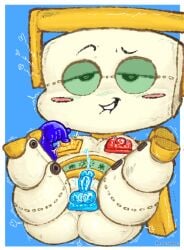 2d 2d_(artwork) 2d_artwork bananapop blue_dick blush blush_lines blushing body chubby cum dick disney erection fat fat_ass green_eyes heart-shaped_pupils horny horny_male legs_up male male_focus male_only masturbating masturbation nipples nipples_touching only only_male orgasm penis pixar plastic plastic_skin redesign signature_artist_name small_penis smarty_pants_(toy_story) toy toy_story toy_story_5 white_body