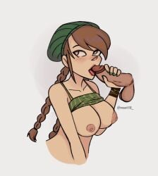 1boy 1girls blowjob_face boobs_out erect_penis papa_louie semi_nude yui_(papa_louie)
