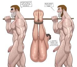 beard captured dialog dialogue disney english english_text eugene_fitzherbert eyepatch flynn_rider fully_naked fully_nude gay ginger icarus_the_moon male male_only patchy_(tangled) patchy_stabbington presenting stabbington_brothers tangled tied_up