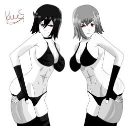 2girls bikini devil_trigger fabia_arms fabia_arms_(demons_trigger) kennysparda(artist) multiple_girls red_eyes regina_arms regina_arms_(demons_trigger)