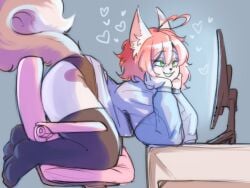 anthro caliburny cat_ears cat_tail computer furry source_request