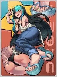 2026 :p alternate_version_available anus_peek artist_logo ass athletic bangs big_breasts black_hair blush bra breasts cameltoe clothing curvaceous curvy digital_drawing_(artwork) digital_media_(artwork) earrings exnezo feet female female_focus female_only flip_flops foot_fetish footwear full_body hair hand_on_ass hi_res human jacket jeans large_breasts light-skinned_female light_skin long_hair looking_at_viewer multicolored_hair nail_polish one_eye_closed original original_character panties peace_sign pinup sandals shiny_skin simple_background smile splooshiidood star-shaped_pupils star_(symbol) sweat text thick_thighs toes tongue tongue_out turquoise_hair v_sign wide_hips wink