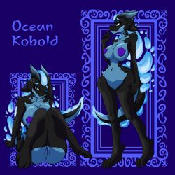 adkindragon anthro blue_body blue_theme breasts claws dragon electric fangs female female/female fire hi_res horn humanoid jaw kobold lizard open_mouth reptile scalie sea solo thunder volcano water