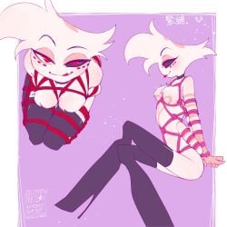 angel_dust_(hazbin_hotel) bondage femboy hazbin_hotel red_rope spider_boy tied_up twink