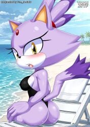 1girls anthro ass bbmbbf blaze_the_cat blush breasts domestic_cat feline female female_only looking_at_viewer mobian_(species) mobius_unleashed open_mouth palcomix sega solo sonic_(series) sonic_the_hedgehog_(series) swimsuit teeth tongue toon.wtf