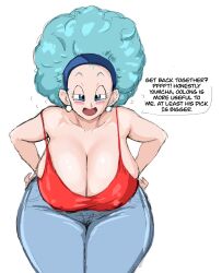 afro big_ass big_breasts blush boobs breasts bulma_(afro) bulma_briefs dragon_ball dragon_ball_z drunk huge_breasts humiliation rejection small_penis_humiliation speech_bubble teasing text zetomeso