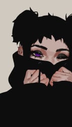 1girls black_hair covering covering_face covering_mouth dethmaid earrings female female_only freckles goth hair_bun hoodie makeup mascara oc piercing purple_eyes solo wink winking_at_viewer