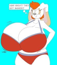 1girls aged_up bestthe bra breast bunny cleavage cleavage_overflow denizen1414 english_text female female_focus female_only hips hyper hyper_breasts lagomorph lagomorph_humanoid large_breasts mostly_nude original_character rabbit red_hair simple_background sonic_(series) sonic_the_hedgehog_(series) sugar_the_rabbit text thick_thighs thighs white_fur