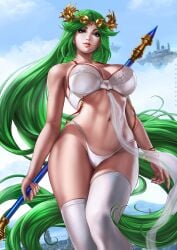 1girls abs bare_arms bare_shoulders bare_skin bare_thighs big_breasts big_thighs bra bracelet breasts child_bearing_hips clothed clothing clouds dandon_fuga female female_focus female_only fit fit_female goddess green_eyes green_hair hips holding_staff hourglass_figure kid_icarus large_breasts lingerie loincloth long_hair looking_at_viewer navel nintendo palutena sky slim_girl slim_waist solo solo_female solo_focus staff standing stockings thick_thighs thighs tiara toned toned_body toned_female toned_stomach underwear very_long_hair wide_hips