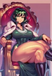 1girls ai_generated big_breasts clothed clothing color female female_focus female_only fubuki_(one-punch_man) gigiti green_eyes green_hair hi_res large_breasts light-skinned_female light_skin one-punch_man short_hair smug_face solo solo_female thick_thighs trogiai