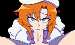 07th_expansion 1boy 1boy1girl 1girl1boy 1girls beret big_boobs big_breasts big_tits black_background blowjob blue_eyes bow cel_shading cfnm clothed_female_nude_male dark_background erection fellatio front_view half-dressed heart higurashi_no_naku_koro_ni huge_boobs huge_breasts huge_tits light-skinned_female light-skinned_male light_skin looking_at_viewer naked_male nude_male oral orange_hair penis_in_pussy pov purple_bow rena_ryuuguu ryuuguu_rena shadow sucking sucking_dick sucking_penis veins white_beret white_dress white_shirt
