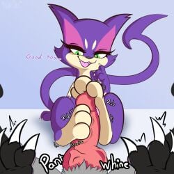 absurd_res animal_genitalia animal_penis blitzpitz canine_penis dialogue feet female feral foot_fetish foot_play footjob genitals hi_res male male/female mightyena nintendo paws penis pokémon_(species) pokemon purrloin sex simple_background size_difference small_dom_big_sub video_games