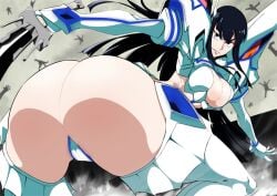 1girls ass ass_focus bakuzan bent_over big_ass big_breasts black_hair blue_eyes breasts cameltoe cleavage clothing curvy eyelashes female female_focus female_only gloves hips holding holding_object holding_weapon huge_ass human junketsu katana kill_la_kill kiryuuin_satsuki large_breasts legwear long_hair looking_at_viewer looking_back nuezou pinup revealing_clothes shiny_skin shoulder_pads skimpy smirk solo solo_female sword thick_eyebrows thighhighs thighs thong very_long_hair voluptuous weapon wide_hips