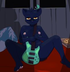 1girls 2019 absurd_res anthro areola bass_guitar breasts covering covering_self domestic_cat felid feline felis female food guitar hi_res mae_borowski mammal mimicp musical_instrument night_in_the_woods nipples nude pillow pizza pizza_box plucked_string_instrument sitting sitting_on_floor spread_legs spreading string_instrument video_games