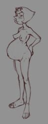 belly big_belly blush breasts drelard female nipples pearl_(steven_universe) pregnant small_breasts solo_female steven_universe