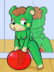 2018 afterdark-sketches animal_crossing anthro anus ball balls bear_tail black_eyes black_nose bouncing_balls breasts brown_hair charlise_(animal_crossing) detailed_background exercise exercise_ball eyelashes female female_focus female_only floor fur furry furry_only genitals green_body green_fur gym hair hi_res looking_back mammal medium_breasts mirror naked nintendo nipples nude open_mouth pink_nipples pose pussy reflection solo solo_female tail ursid video_games white_body white_fur wood_floor yellow_body yellow_fur