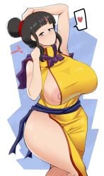 1girls ass big_ass big_breasts big_butt big_nipples black_eyes black_hair breasts chichi clothed clothing comicomryu dragon_ball dragon_ball_z exposed_breasts exposed_nipples female female_only hand_on_head hand_on_neck heart high_resolution light-skinned_female light_skin looking_at_viewer mature mature_female mature_woman milf nipples patreon patreon_reward questionable shounen_jump solo solo_female thick_ass thick_thighs thigh_up thighs very_high_resolution white_background yellow_clothing