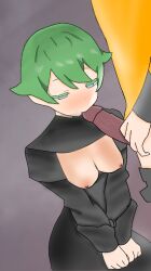 blue_eyes breasts exposed_breasts female green_hair kasaneru_(character) light_skin nipples opiripai penis the_kasaneru