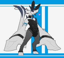 accessory anthro armband armwear bloom_(warden006) bulge clothing collar fake_ears fake_rabbit_ears gem heart jewelry legendary_pokémon legwear lugia male meme meme_clothing nintendo playboy_bunny pokemon pokemon_(species) solo stockings thick_arms thick_tail tongue tongue_out video_games warden006