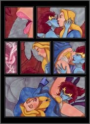 blonde_hair comic demona disney gargoyles kissing lady_finella pussy red_hair vp yuri