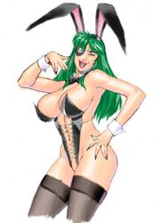 1girls breasts bunny_ears bunnysuit cima_garahau corset curvaceous eye_patch female green_hair gundam gundam_0083 human large_breasts light-skinned_female light_skin long_hair mature mature_woman motchie_kingdom tagme thighhighs villainess wide_hips