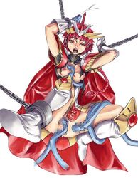 1girls armor artist_request boots breasts censored chains clothing cum curvaceous female hikaru_shidou human light-skinned_female light_skin magic_knight_rayearth nipples pussy red_eyes red_hair restrained short_hair sword tagme tentacle torn_clothes vaginal_penetration