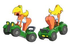 1girls angry anus ass back_view blonde_hair bottomless breasts car cleavage digital_media_(artwork) driving eyebrows eyebrows_visible_through_hair female female_focus female_only from_behind front_view hair hair_over_eyes highres humanized koopa koopa_girl mario_(series) medium_breasts minus8 nintendo no_panties open_mouth pussy solo solo_focus super_mario_maker super_mario_maker_2 tail tank_top transparent_background vagina white_shirt