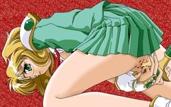 1girls 90s ass blonde_hair breasts censored clothed_masturbation clothing curvaceous female fuu_hououji glasses green_eyes human light-skinned_female light_skin magic_knight_rayearth masturbation pussy short_hair skirt tagme team_zero vaginal_insertion