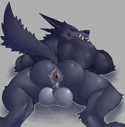 2022 anthro anus ass back_muscles backpack ball_tuft balls biceps big_balls blue_nose canid canine canis closed_eyes fleshformomo fur genitals glistening glistening_body glistening_fur grey_background grey_body grey_fur hi_res league_of_legends lying male male_only mammal muscular muscular_anthro muscular_male nude on_front perineum presenting presenting_anus presenting_hindquarters puffy_anus raised_tail riot_games simple_background smooth_skin solo solo_male teeth tuft video_games warwick were werecanid werecanine werewolf wolf