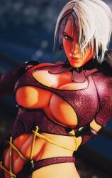 1girls 3d abs big_breasts female female_only isabella_valentine seductive_look silver_hair skimpy solarius_astera solo soul_calibur